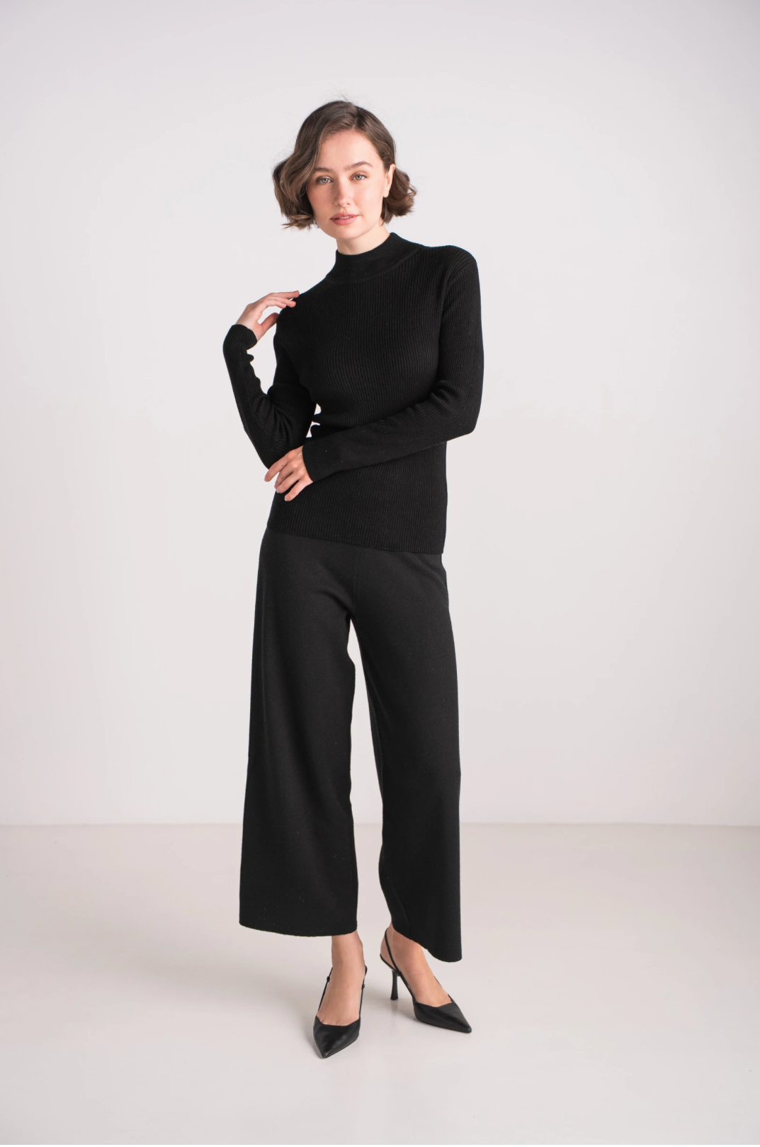 Pull col cheminée en maille côtelé 100% soie