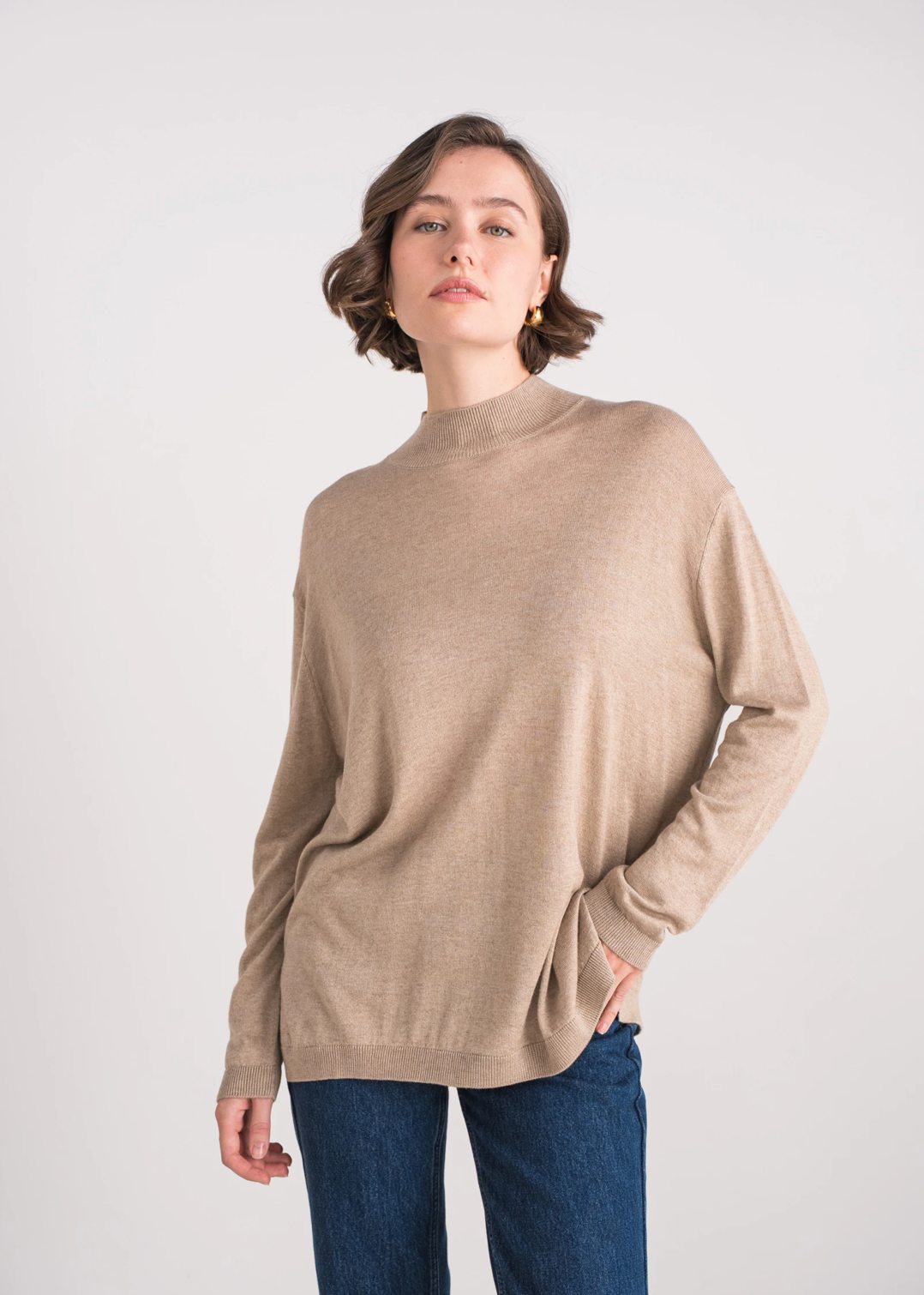 Pull soie et cachemire col cheminée oversize