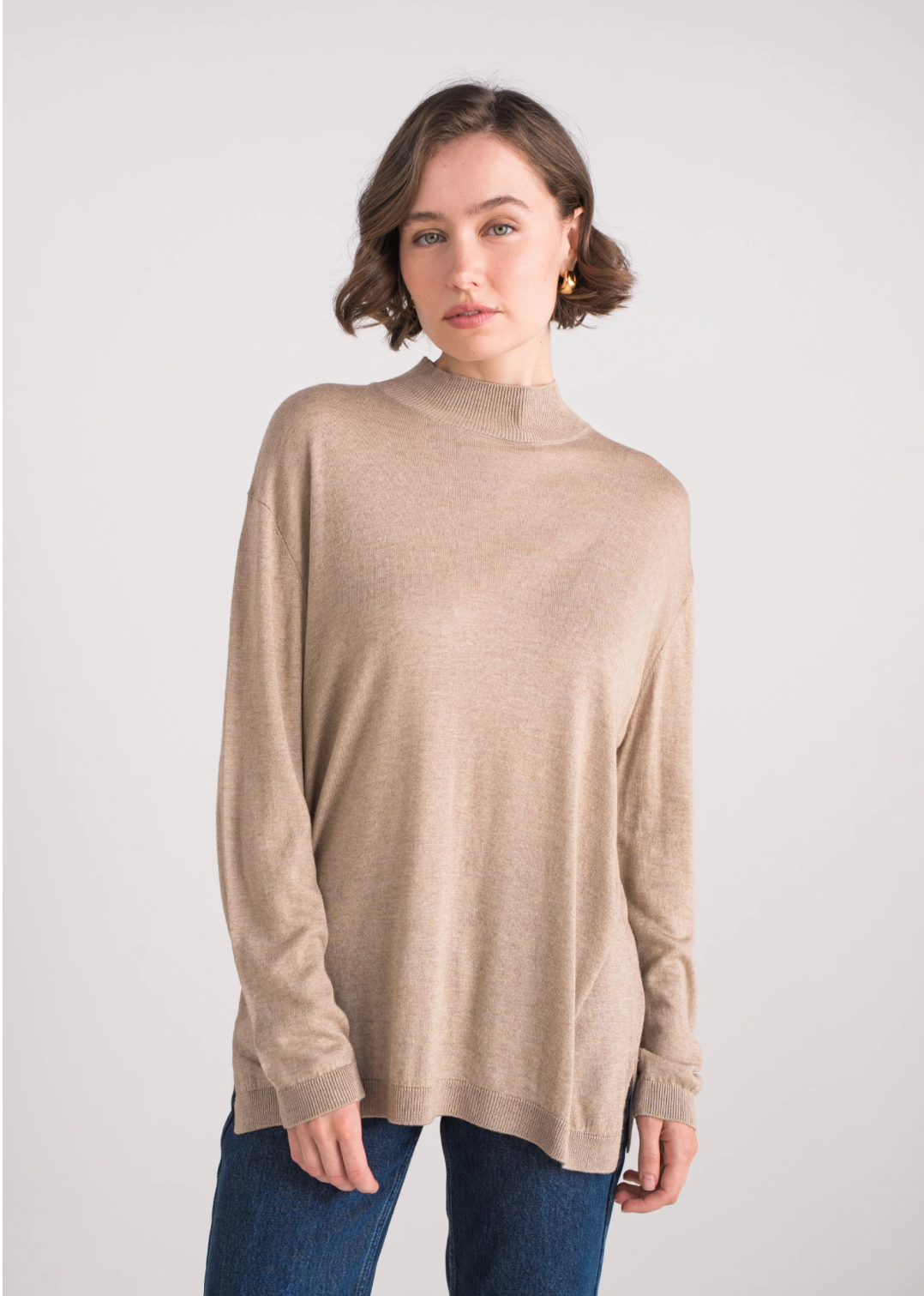 Pull soie et cachemire col cheminée oversize